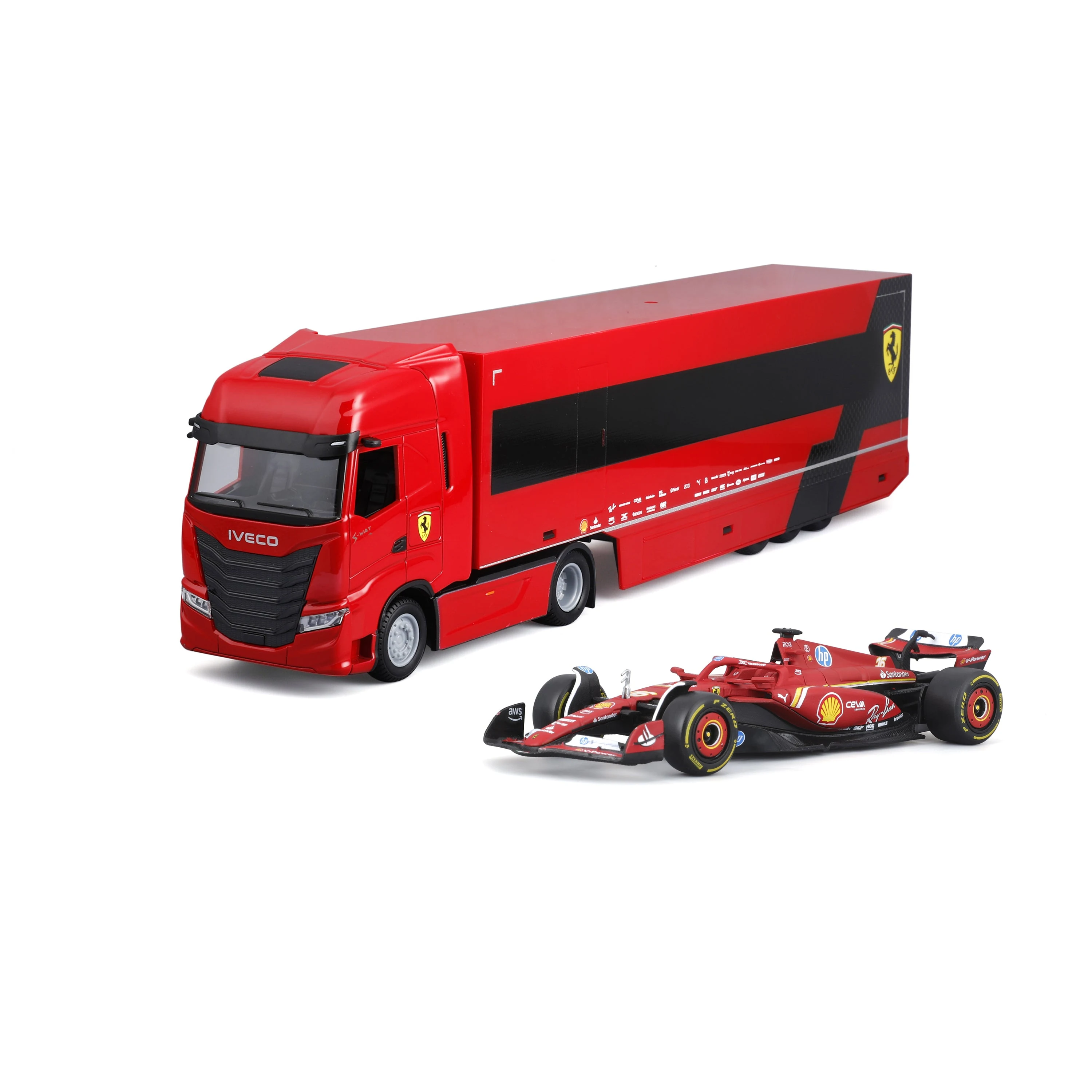 Iveco S-Way 570 Racing Transport with Ferrari SF-24 #16 Charles Leclerc – 1:43 Diecast Model