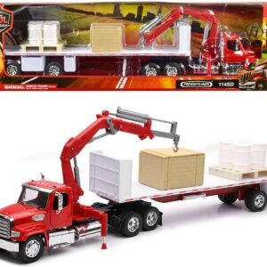 Freightliner 114SD Flatbed Truck with Crane Red with Accessories "Lo