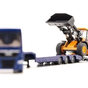 MAN Truck Blue Metallic with Low Loader Trailer and JCB 457 Wheel Loader Yellow 1/87 (HO) Siku Diecast Model collector model product image