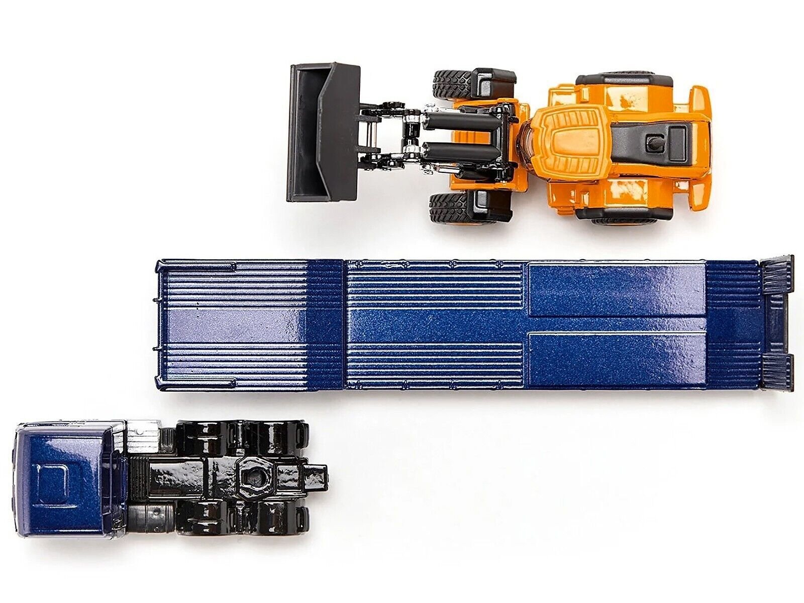 MAN Truck Blue Metallic with Low Loader Trailer and JCB 457 Wheel Loader Yellow 1/87 (HO) Siku Diecast Model collector model product image