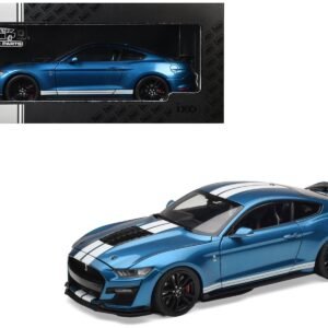 2022 Ford Mustang Shelby GT500 Blue Metallic with White Stripes 1/18