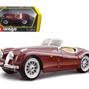1951 Jaguar XK 120 Roadster Burgundy 1/24 Diecast Model Car by Bbura