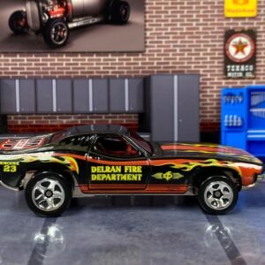 Loose Hot Wheels - 1970 Dodge Challenger - Black and Red Delran Fire Department in Flames