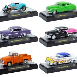"Auto Meets" Set of 6 Cars IN DISPLAY CASES Release 88 Limited Edition 1/64 Cars M2 Machines
