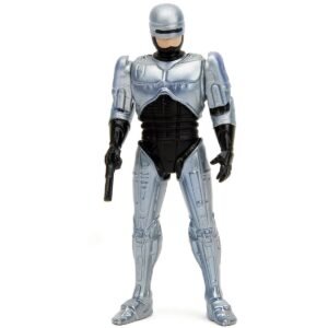 Ford Taurus OCP Matt Black "Detroit Police" and Robocop Diecast Figure 35th Anniversary "Robocop" (1987) Movie "Hollywood Rides" Series 1/24 Car Jada Diecast Model collector model product image