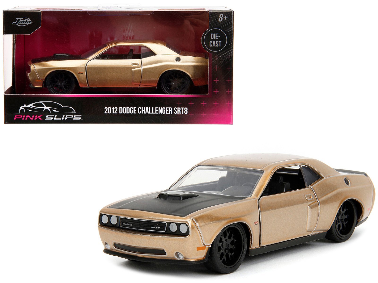 2012 Dodge Challenger SRT8 Gold Metallic with Black Hood "Pink Slips" Series 1/32 Car Jada Diecast Model collector model product image