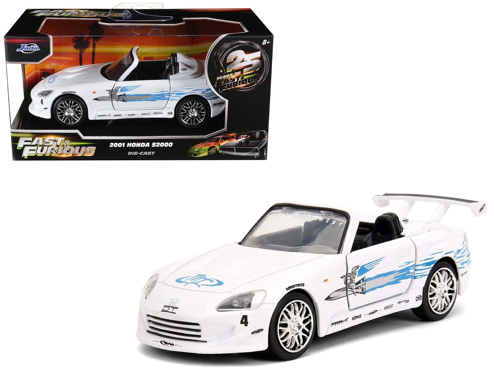 2001 Honda S2000 Convertible White with Graphics "Fast & Furious Remix - 25th Anniversary" Series 1/32 Car Jada Diecast Model collector model product image