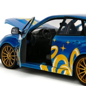 2012 Subaru Impreza WRX STI Blue Metallic with Graphics and Sonic The Hedgehog Diecast Figure "Sonic The Hedgehog" "Hollywood Rides" Series 1/24 Car Jada Diecast Model collector model product image