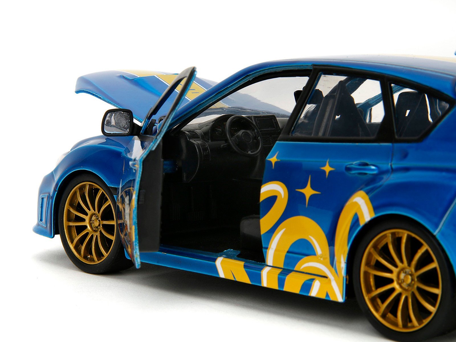 2012 Subaru Impreza WRX STI Blue Metallic with Graphics and Sonic The Hedgehog Diecast Figure "Sonic The Hedgehog" "Hollywood Rides" Series 1/24 Car Jada Diecast Model collector model product image