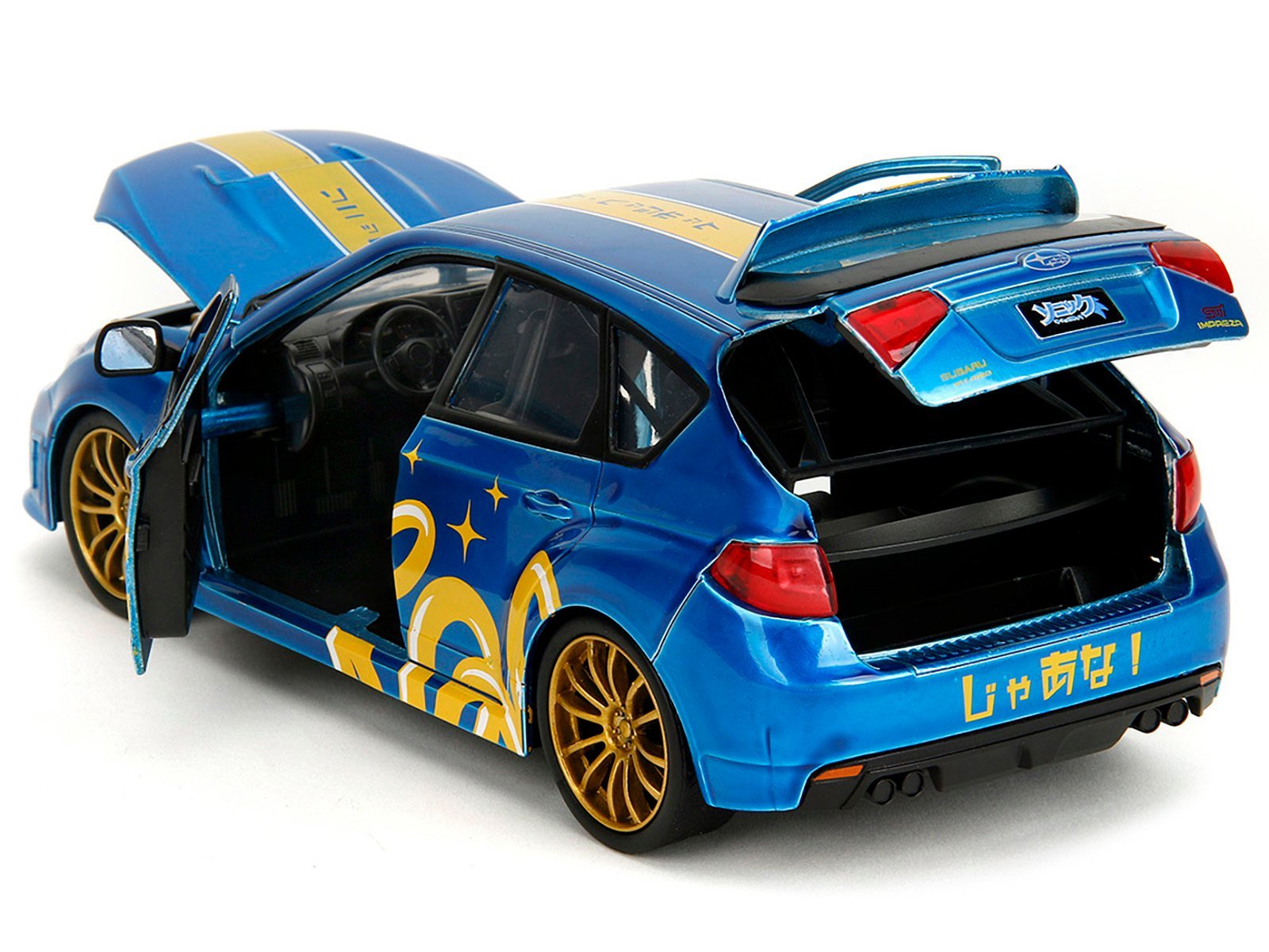 2012 Subaru Impreza WRX STI Blue Metallic with Graphics and Sonic The Hedgehog Diecast Figure "Sonic The Hedgehog" "Hollywood Rides" Series 1/24 Car Jada Diecast Model collector model product image