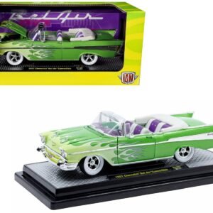 1957 Chevrolet Bel Air Convertible Green Metallic with Flame Graphic
