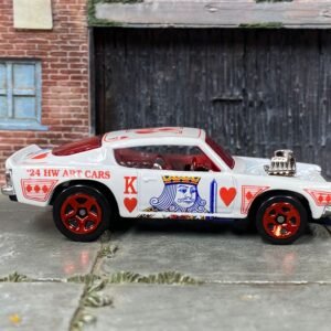 Loose Hot Wheels - Plymouth Barracuda - White Playing Card Art Car