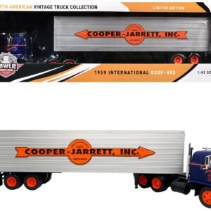 1959 International DCOF-405 Truck with Box Trailer "Cooper Jarrett Inc." Dark Blue with Orange Stripes "North American Vintage Truck Collection" 1/43 Iconic Replicas Diecast Model collector model product image