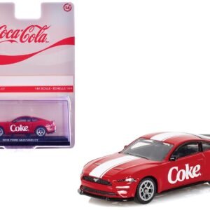 2018 Ford Mustang GT "Coca-Cola" Red with White Stripes 1/64 Motorcity Classics Diecast Model