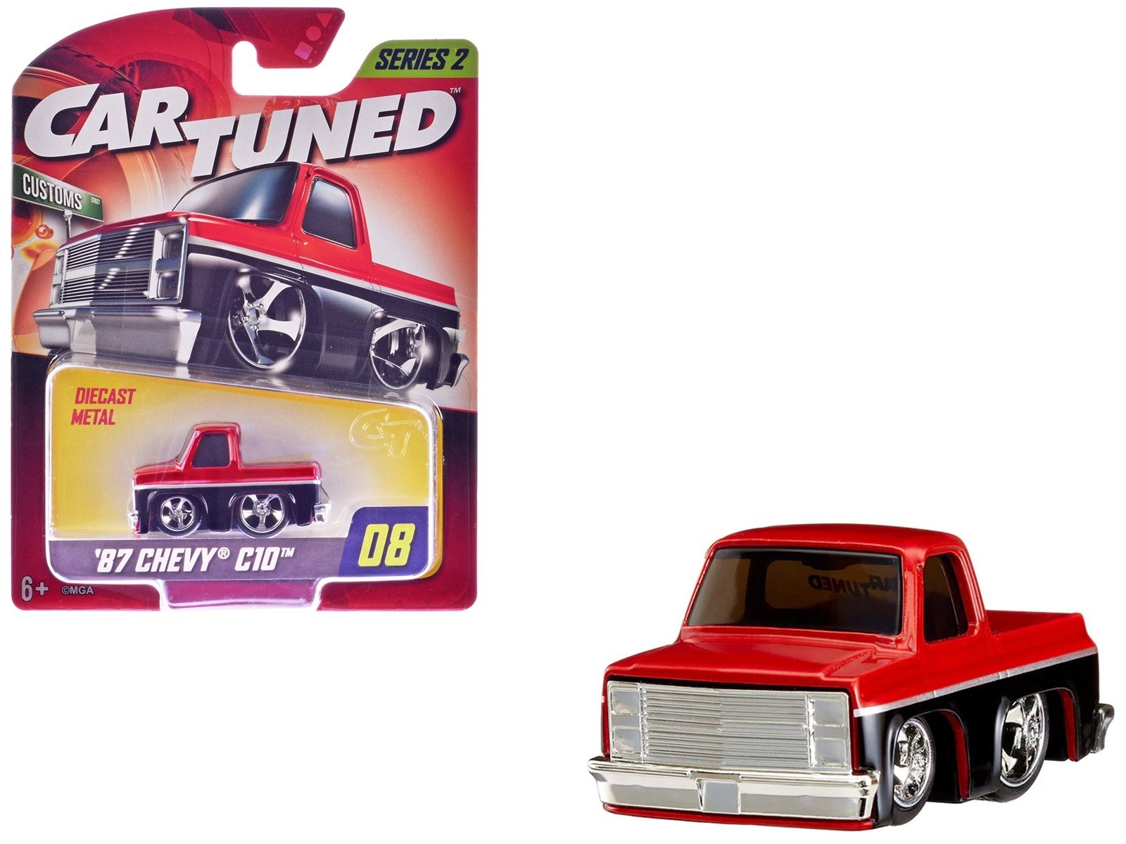 1987 Chevrolet C10 Pickup Truck Red Metallic and Black "Customs" Series 2 Car CarTuned Diecast Model collector model product image