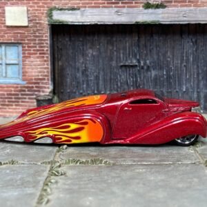 Loose Hot Wheels OOZ Coupe – Dark Red with Flames | Classic Hot Wheels Fantasy Coupe Casting