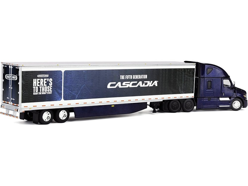 Freightliner Fifth Generation Cascadia Raised Roof Sleeper & 53' Utility Trailer with Skirts Midnight Blue 1/64 by DCP/First Gear Diecast Model collector model product image