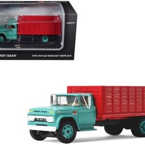 GMC 4000 Grain Truck Turquoise with Red Container 1/64 Diecast Model