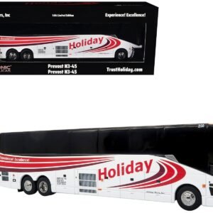 Prevost H3-45 Coach Bus "Holiday Tours" White with Red Graphics Limited Edition 1/64 Iconic Replicas Diecast Model collector model product image
