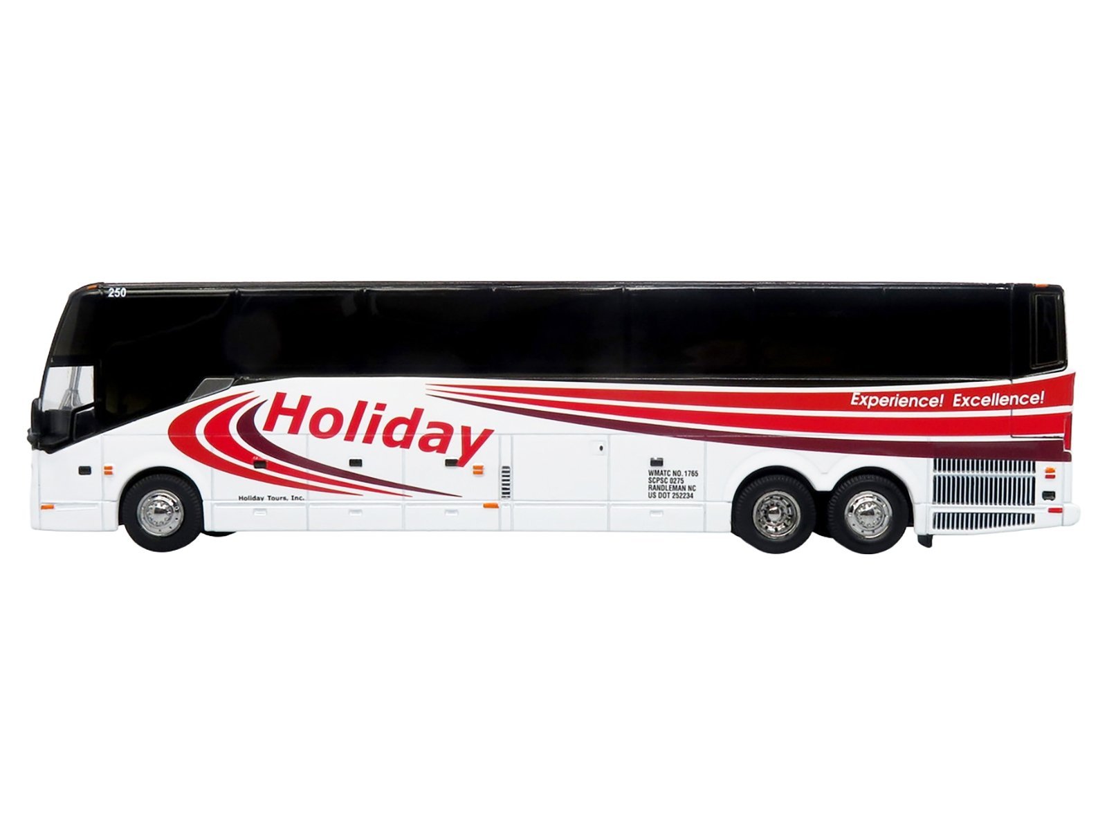 Prevost H3-45 Coach Bus "Holiday Tours" White with Red Graphics Limited Edition 1/64 Iconic Replicas Diecast Model collector model product image