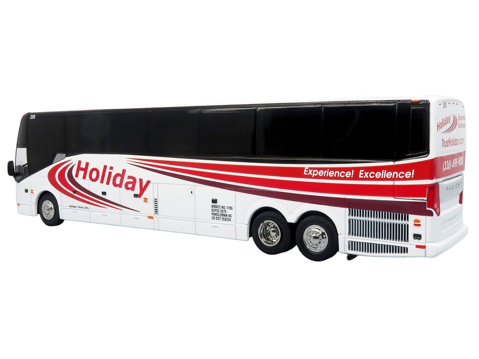 Prevost H3-45 Coach Bus "Holiday Tours" White with Red Graphics Limited Edition 1/64 Iconic Replicas Diecast Model collector model product image