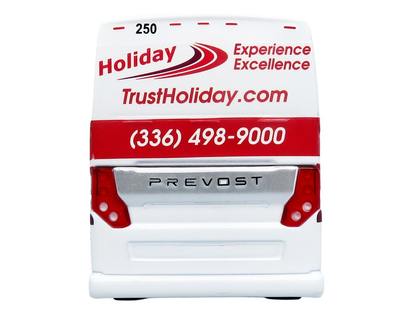 Prevost H3-45 Coach Bus "Holiday Tours" White with Red Graphics Limited Edition 1/64 Iconic Replicas Diecast Model collector model product image