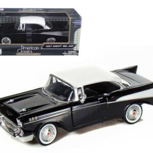 1957 Chevrolet Bel Air Black with White Top 1/24 Diecast Model Car b