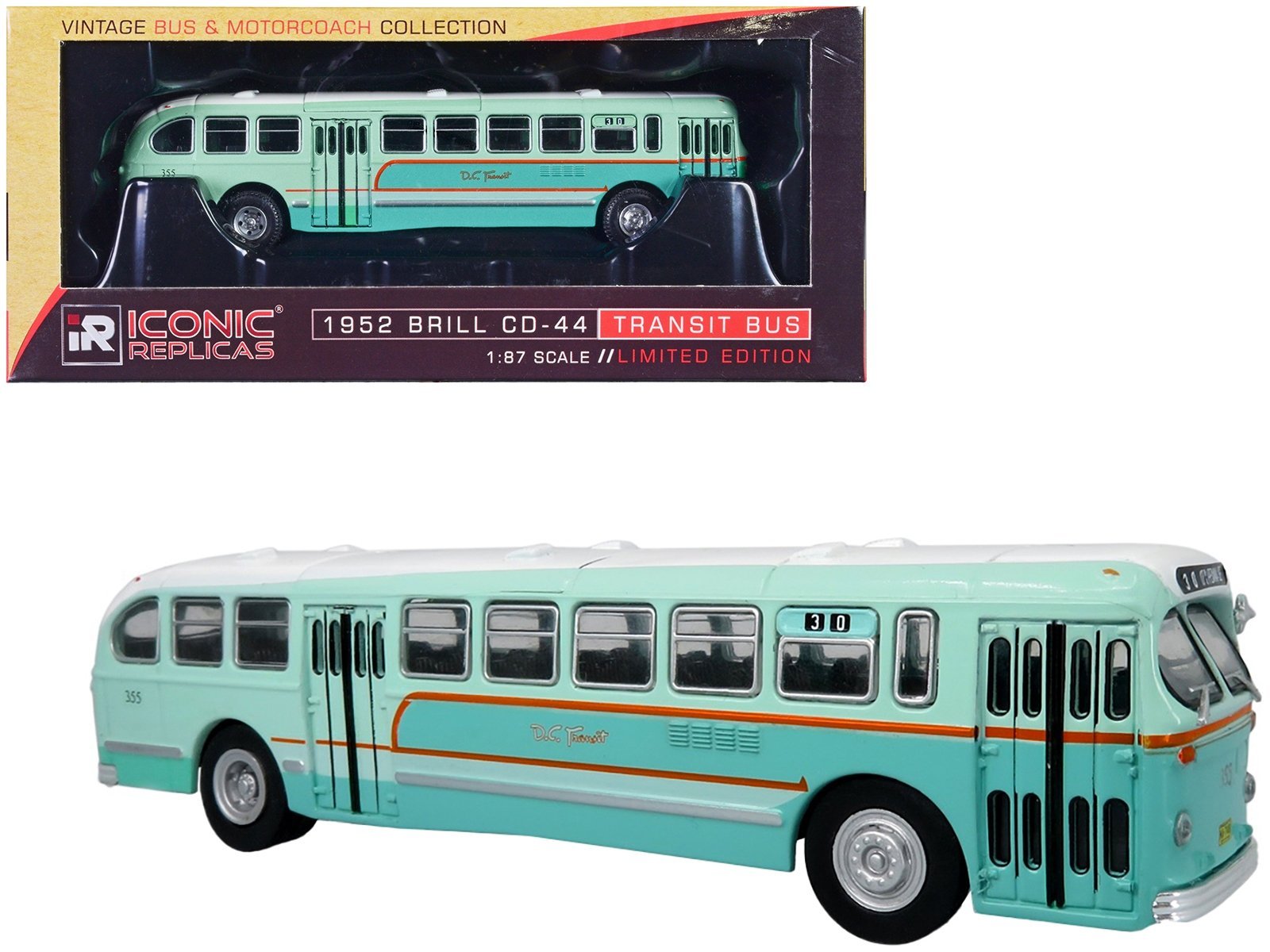 1952 CCF-Brill CD-44 Transit Bus DC Transit "30 17th & Penna SE" "Vintage Bus & Motorcoach Collection" 1/87 (HO) Iconic Replicas Diecast Model collector model product image