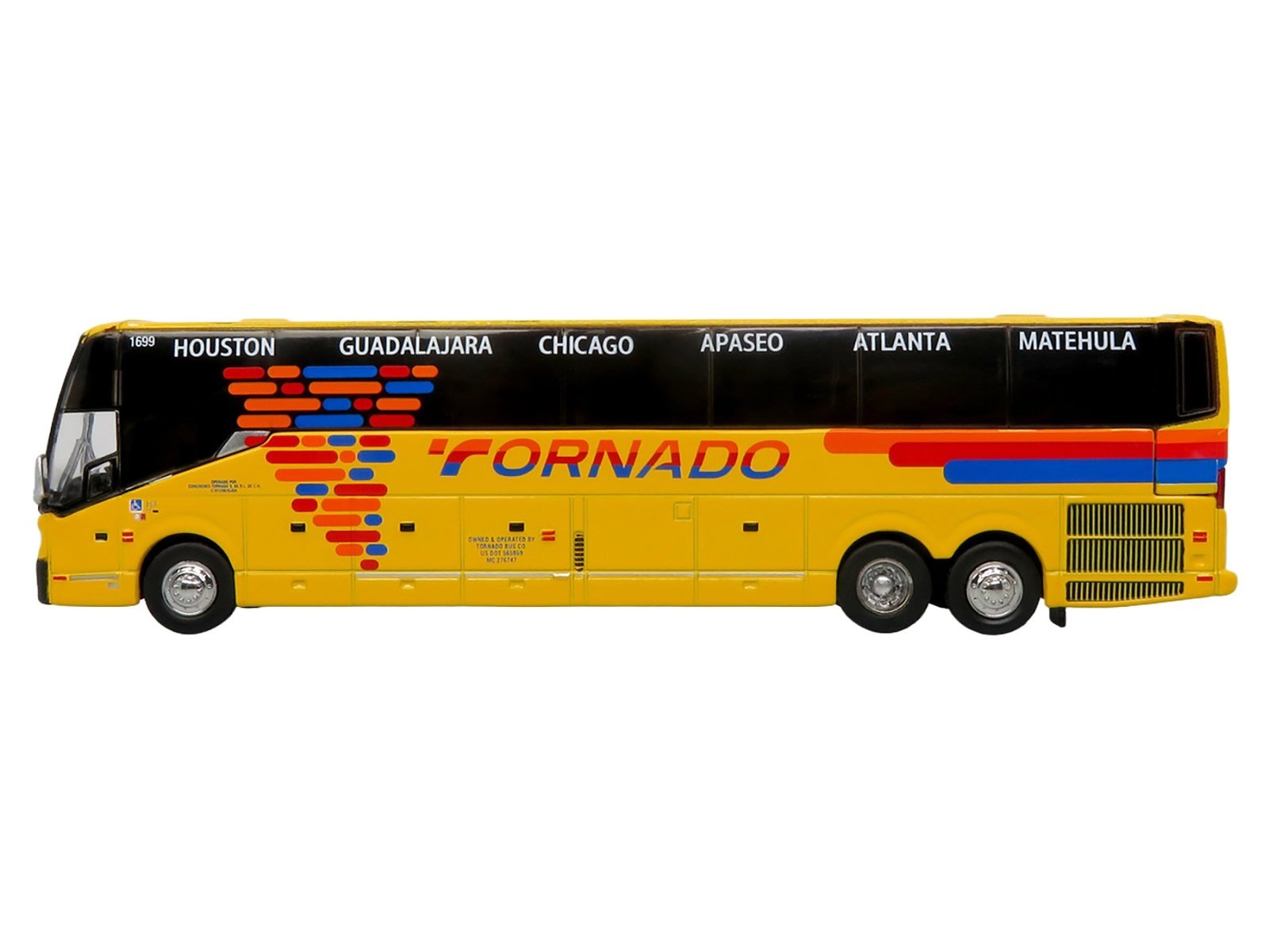 Prevost H3-45 Coach Bus "Tornado Bus Company" Yellow with Graphics Limited Edition 1/87 (HO) Iconic Replicas Diecast Model collector model product image