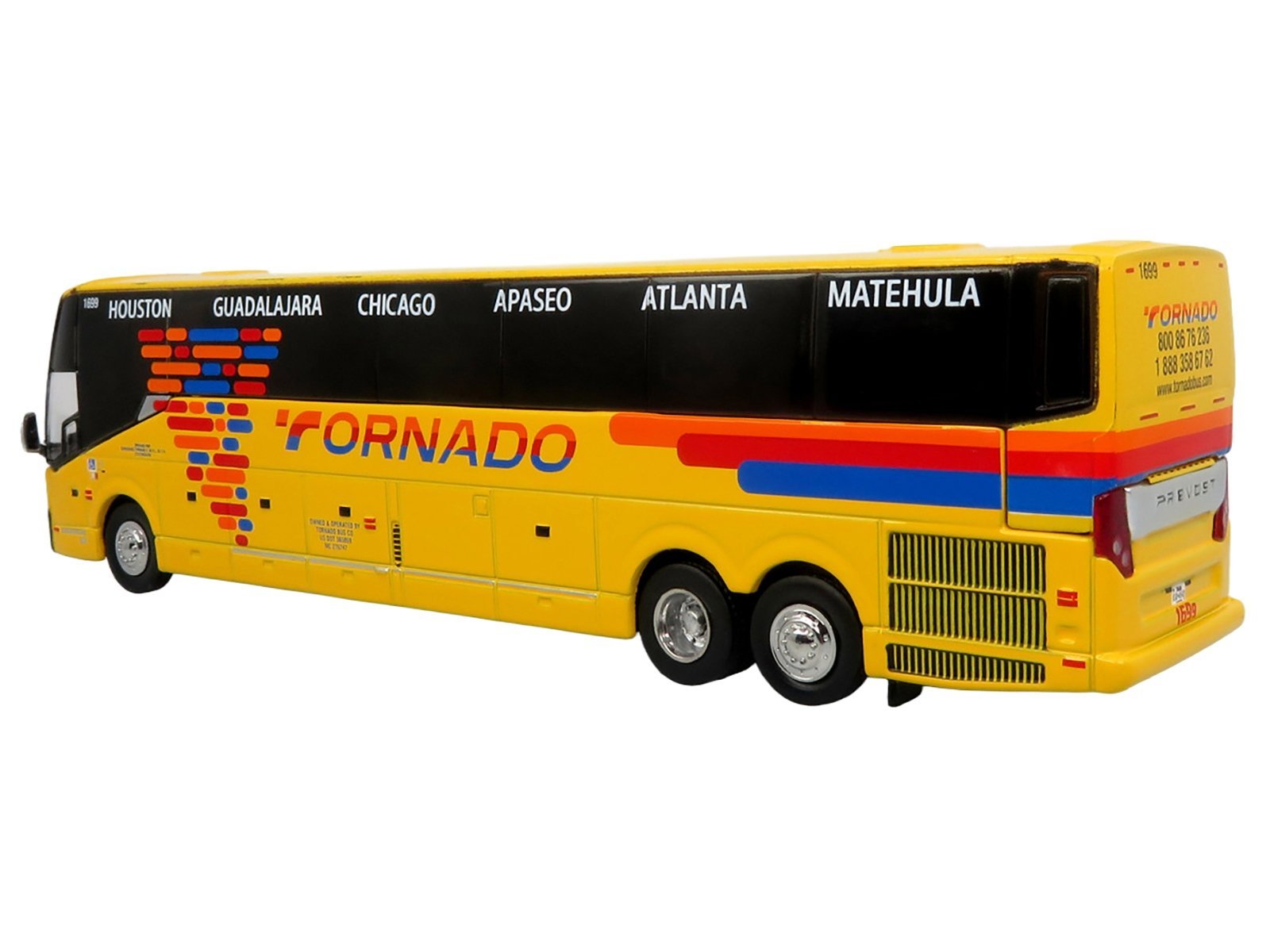 Prevost H3-45 Coach Bus "Tornado Bus Company" Yellow with Graphics Limited Edition 1/87 (HO) Iconic Replicas Diecast Model collector model product image