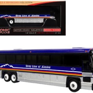2001 MCI D4000 Coach Bus "Gray Line of Alaska" Dark Blue with Stripes "Vintage Bus & Motorcoach Collection" Limited Edition to 504 pieces Worldwide 1/87 (HO) Iconic Replicas Diecast Model collector model product image