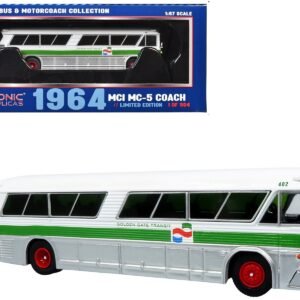 1964 MCI MC-5A Coach Bus "Golden Gate Transit" White with Green Stripes "Vintage Bus & Motorcoach Collection" Limited Edition to 504 pieces Worldwide 1/87 (HO) Iconic Replicas Diecast Model collector model product image