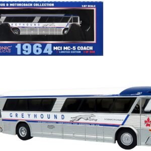 1964 MCI MC-5A Coach Bus "Greyhound Canada" White with Blue Stripes "Vintage Bus & Motorcoach Collection" Limited Edition to 504 pieces Worldwide 1/87 (HO) Iconic Replicas Diecast Model collector model product image