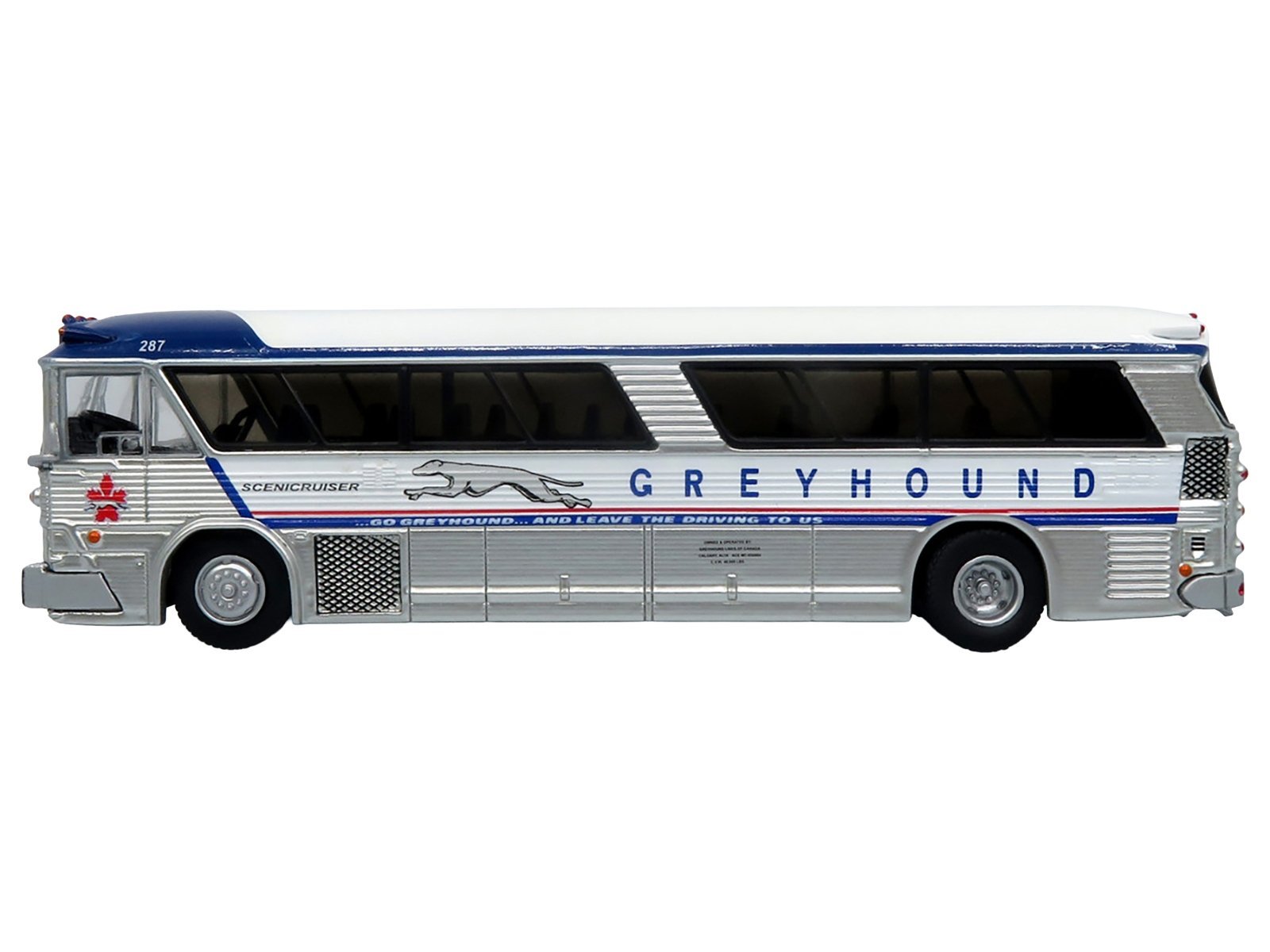 1964 MCI MC-5A Coach Bus "Greyhound Canada" White with Blue Stripes "Vintage Bus & Motorcoach Collection" Limited Edition to 504 pieces Worldwide 1/87 (HO) Iconic Replicas Diecast Model collector model product image