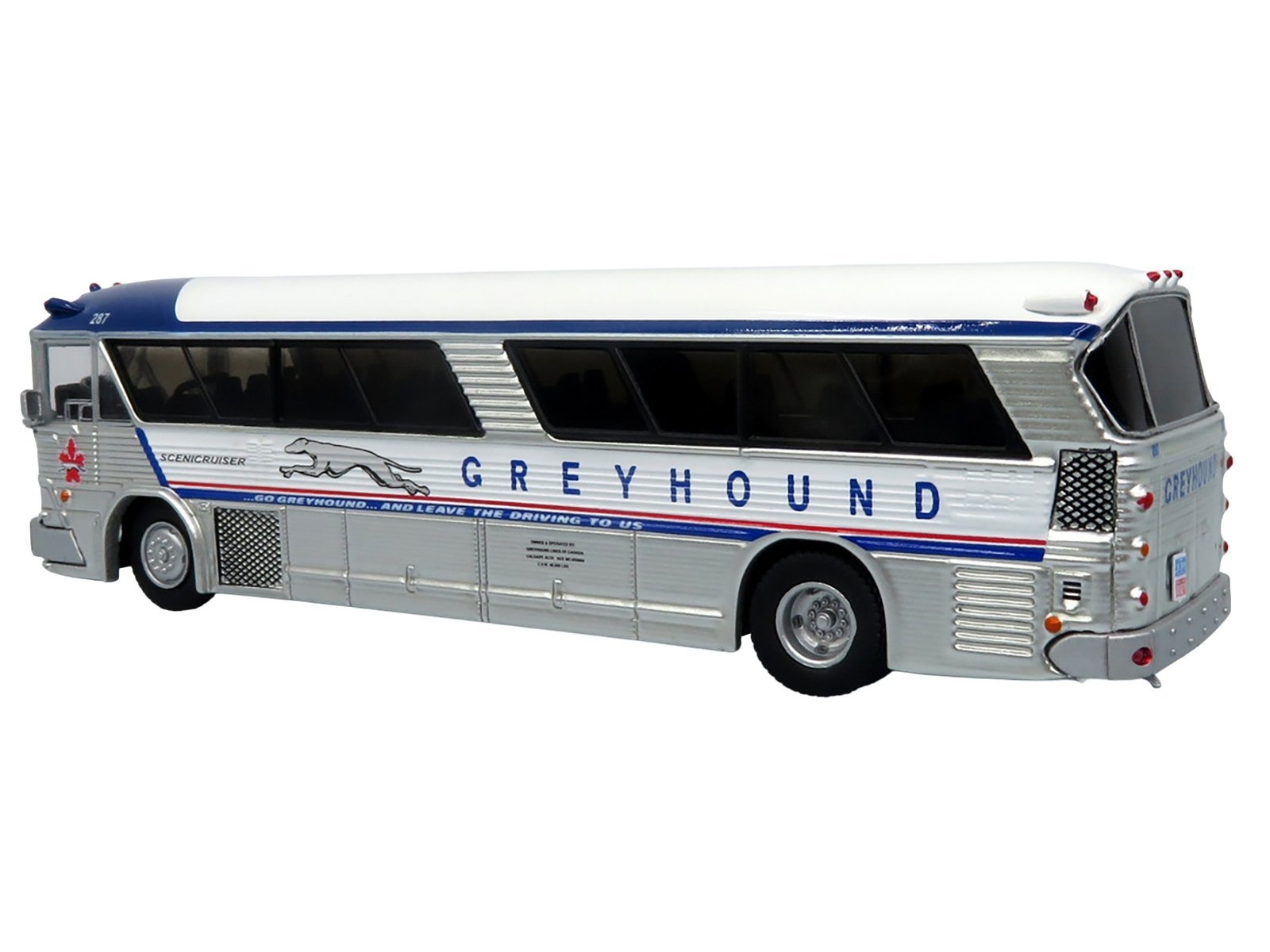 1964 MCI MC-5A Coach Bus "Greyhound Canada" White with Blue Stripes "Vintage Bus & Motorcoach Collection" Limited Edition to 504 pieces Worldwide 1/87 (HO) Iconic Replicas Diecast Model collector model product image
