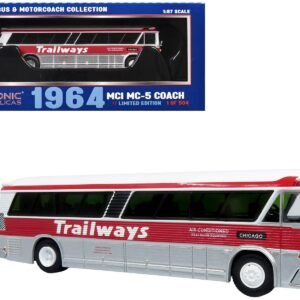 1964 MCI MC-5A Coach Bus "Trailways Chicago" White with Red Stripes "Vintage Bus & Motorcoach Collection" Limited Edition to 504 pieces Worldwide 1/87 (HO) Iconic Replicas Diecast Model collector model product image