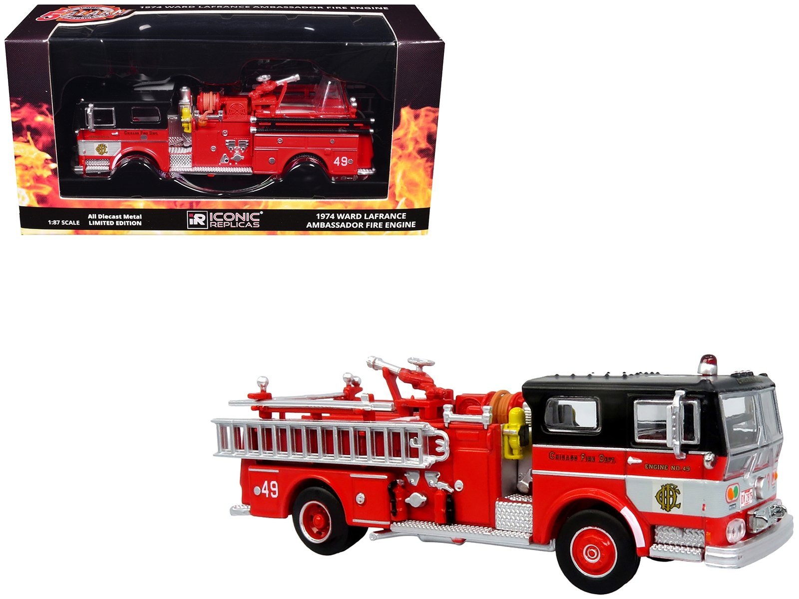 1974 Ward LaFrance Fire Engine "Chicago Fire Department - Engine 49" Red with Black Top "5 Alarm" Series Limited Edition 1/87 (HO) Iconic Replicas Diecast Model collector model product image