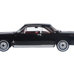 1963 Chevrolet Corvair Coupe Tuxedo Black with Red Interior 1/87 (HO) Scale Car Oxford Diecast Diecast Model collector model product image