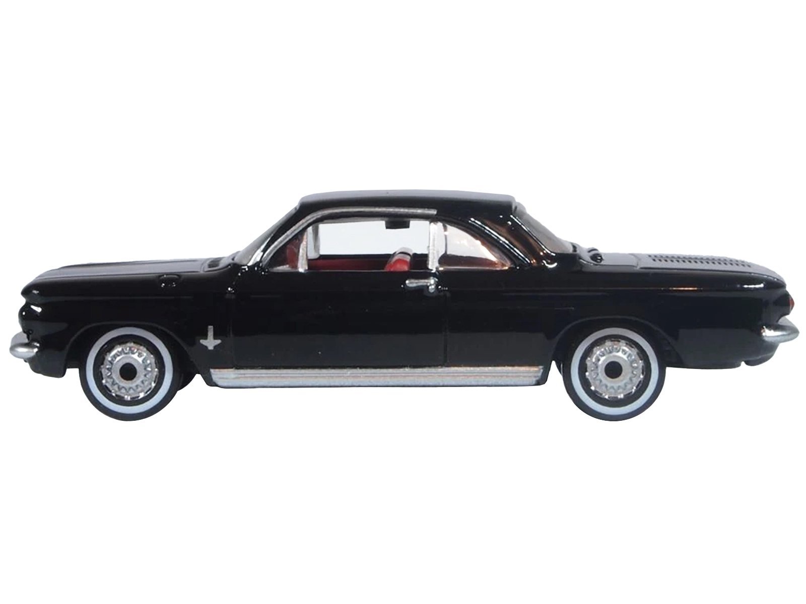 1963 Chevrolet Corvair Coupe Tuxedo Black with Red Interior 1/87 (HO) Scale Car Oxford Diecast Diecast Model collector model product image