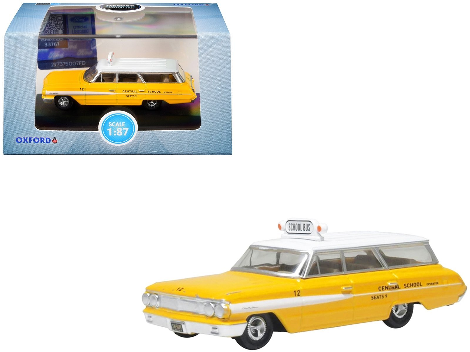 1964 Ford Country Station Wagon "Central School Bus" Yellow with White Top 1/87 (HO) Scale Car Oxford Diecast Diecast Model collector model product image