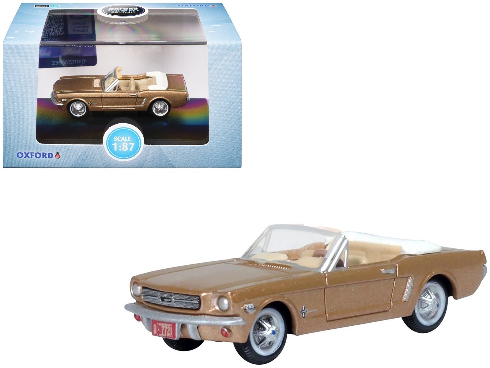 1965 Ford Mustang Convertible Prairie Bronze Metallic 1/87 (HO) Scale Car Oxford Diecast Diecast Model collector model product image