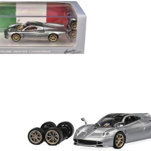 Pagani Huayra Codalunga Silver Metallic with Sunroof and Extra Wheels 1/64 Car CM Model Diecast Model collector model product image
