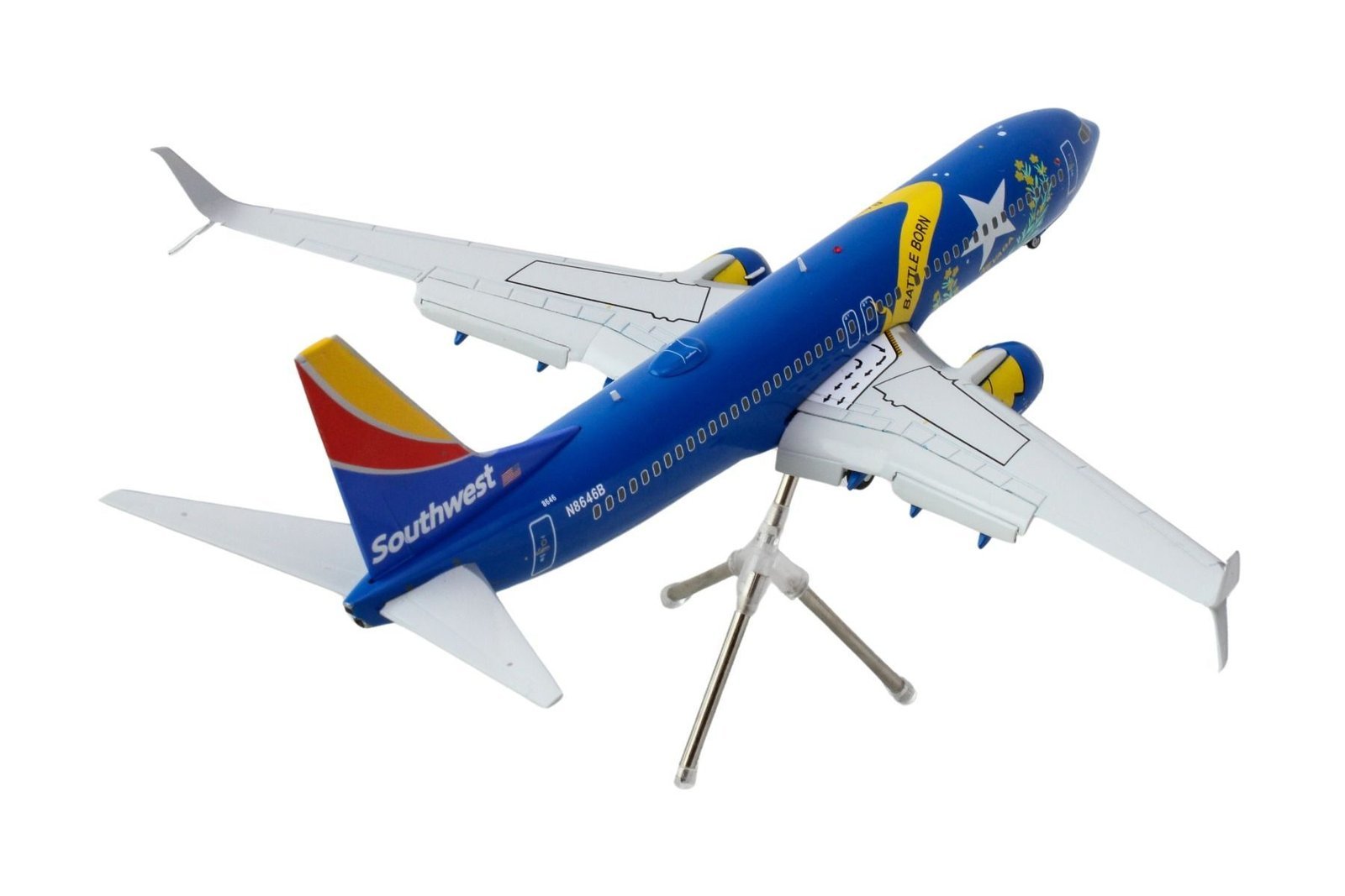 Boeing 737-800 Commercial Aircraft with Flaps Down "Southwest Airlines - Nevada One" (N8646B) Blue with Tail Stripes "Gemini 200" Series 1/200 Airplane GeminiJets Diecast Model collector model product image