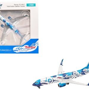 Boeing 737-800 Commercial Aircraft "Alaska Airlines - Salmon People Livery" (N559AS) Blue and White 1/500 Airplane Herpa Diecast Model collector model product image