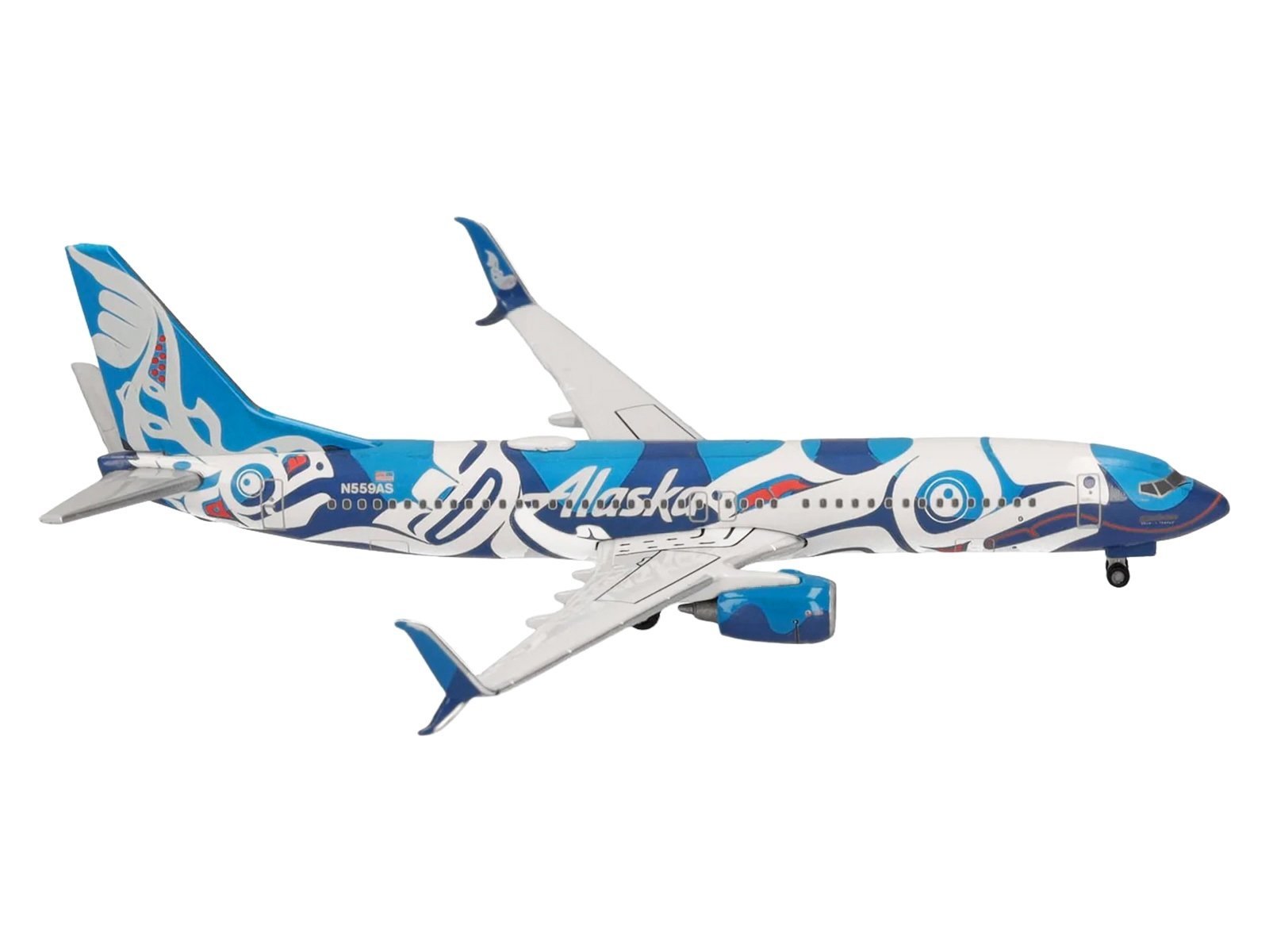 Boeing 737-800 Commercial Aircraft "Alaska Airlines - Salmon People Livery" (N559AS) Blue and White 1/500 Airplane Herpa Diecast Model collector model product image