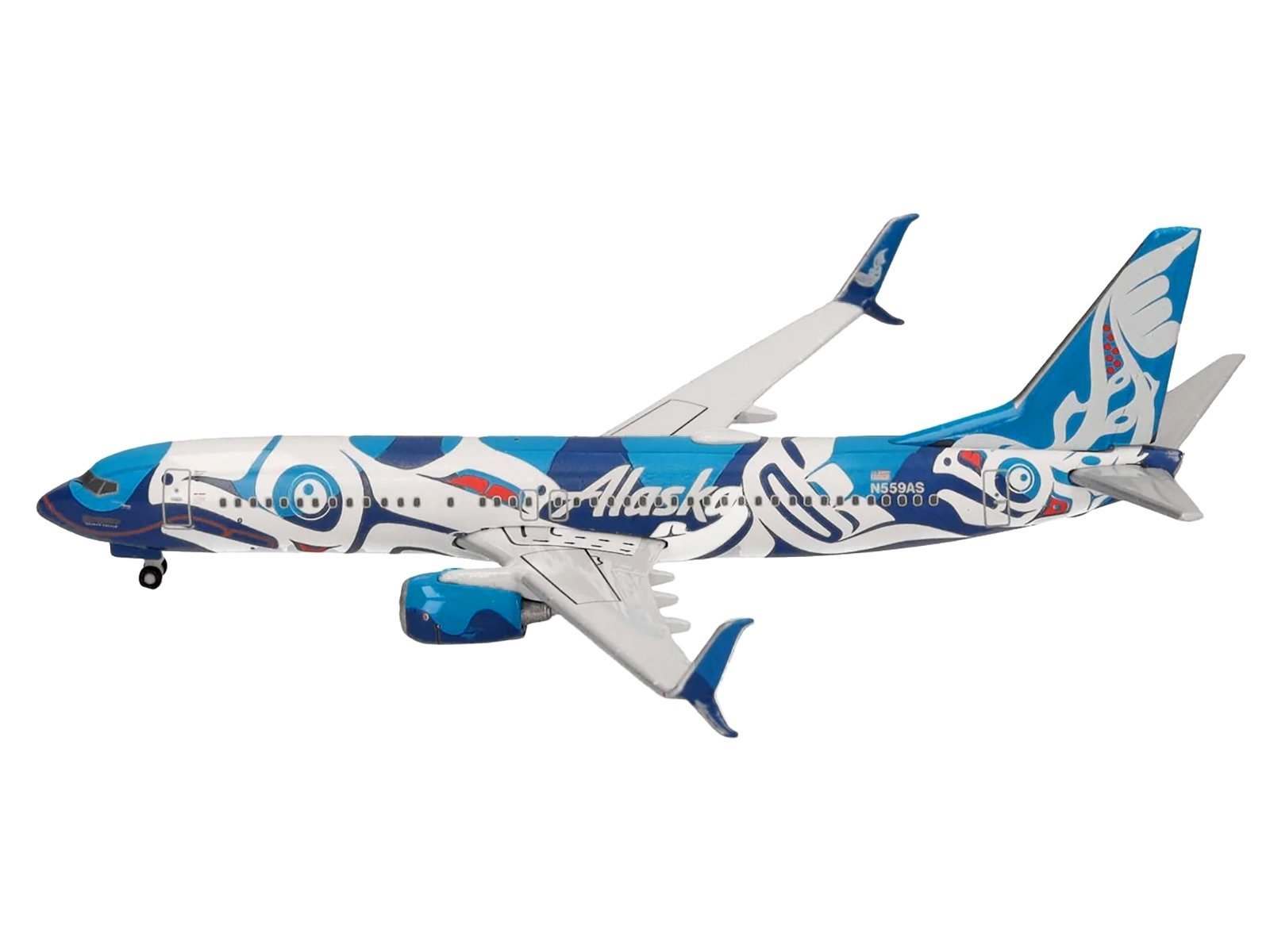 Boeing 737-800 Commercial Aircraft "Alaska Airlines - Salmon People Livery" (N559AS) Blue and White 1/500 Airplane Herpa Diecast Model collector model product image