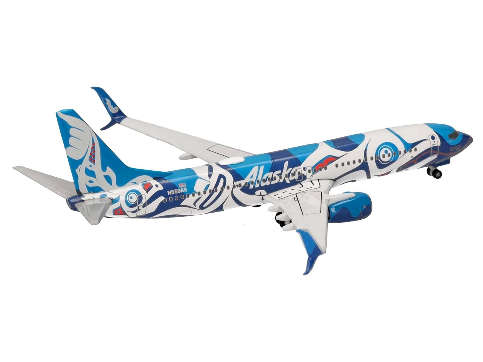 Boeing 737-800 Commercial Aircraft "Alaska Airlines - Salmon People Livery" (N559AS) Blue and White 1/500 Airplane Herpa Diecast Model collector model product image