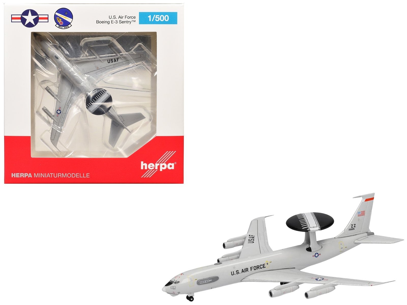 Boeing E-3 Sentry Aircraft "961st Airborne Air Control Squadron Kadena Air Base" (81-0005) United States Air Force 1/500 Airplane Herpa Diecast Model collector model product image