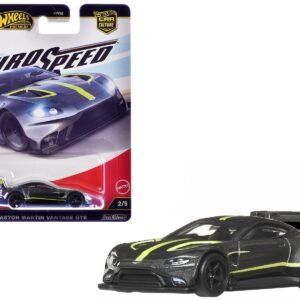Aston Martin Vantage GTE Dark Gray Metallic with Lime Green Stripes "Euro Speed" Series Car Hot Wheels Diecast Model collector model product image
