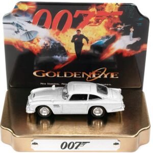 Aston Martin DB5 RHD (Right Hand Drive) Silver Metallic 007 (James Bond) "GoldenEye" (1995) Movie with Collectible Tin Display "Silver Screen Machines" Series 1/64 Car Johnny Lightning Diecast Model